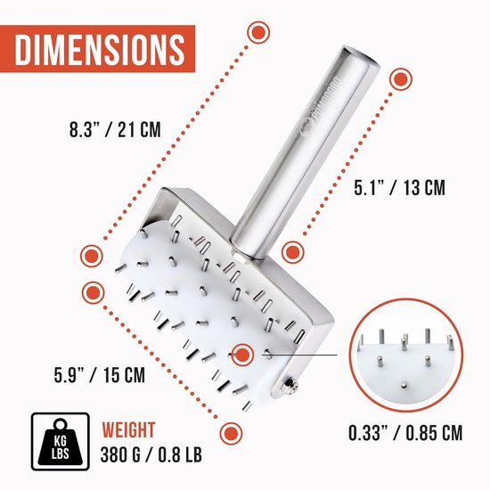 Pomodoro Roestvrijstalen pizzadeeg docker roller (21 x 14,5 cm, spike-lengte 7 mm) - essentieel keukengereedschap voor crackers Chef Pomodoro roestvrij staal pizzadeegroller — afbeelding 3