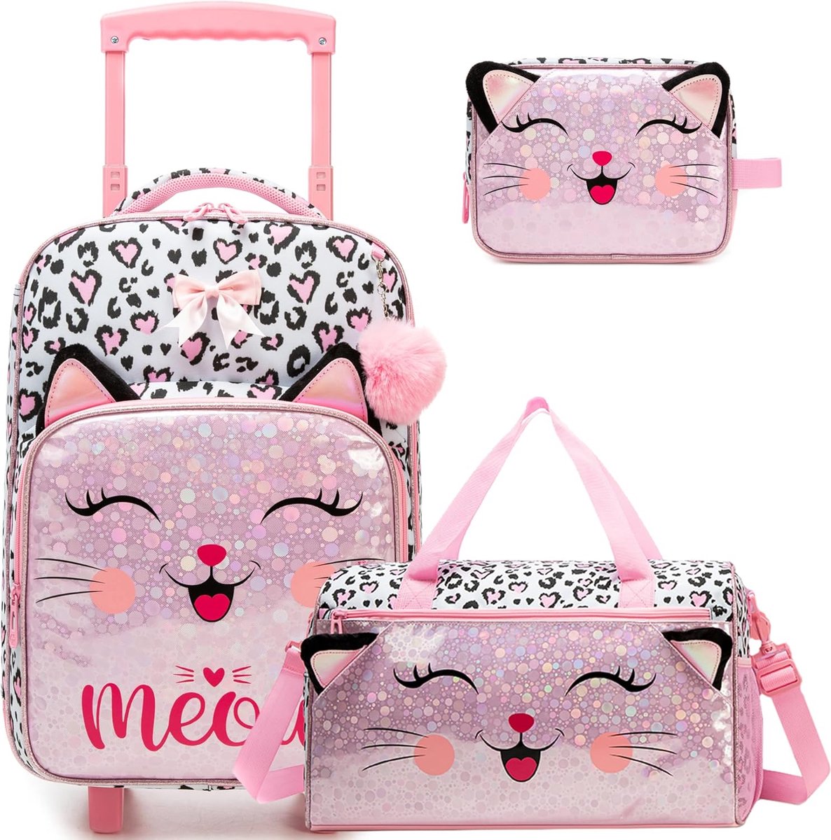Dailygoods- Handbagagekoffer 3-delig - Kinderreiskoffer - Reistas met schouderriem - Toilettas - 31 x 19,5 x 40,5 cm - Hoogwaardig materiaal - Kinderkoffer