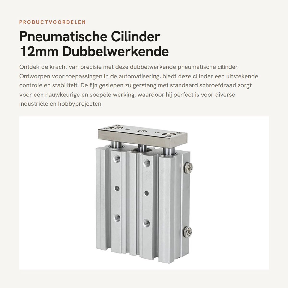 Dailygoods- Pneumatische Cilinder 12mm Boring - 40mm Slag - 3-Staaf - Aluminiumlegering - Hoge Precisie - Fijngeslepen Zuigerstang - Luchtcilinder