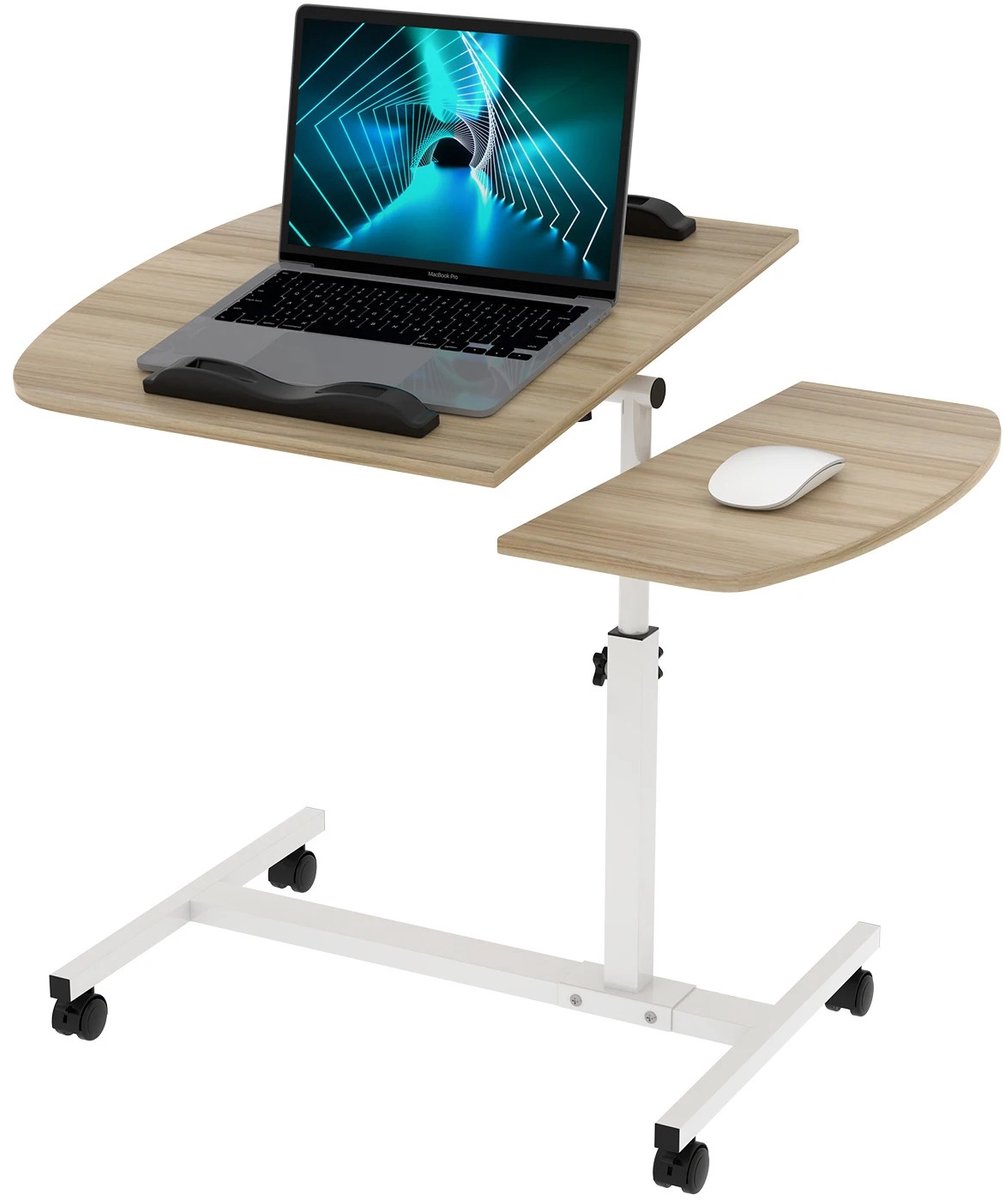 Dailygoods Bureau met wielen, computerbureau, in hoogte verstelbare bedtafel op wielen voor slaapbank met antislipstrips