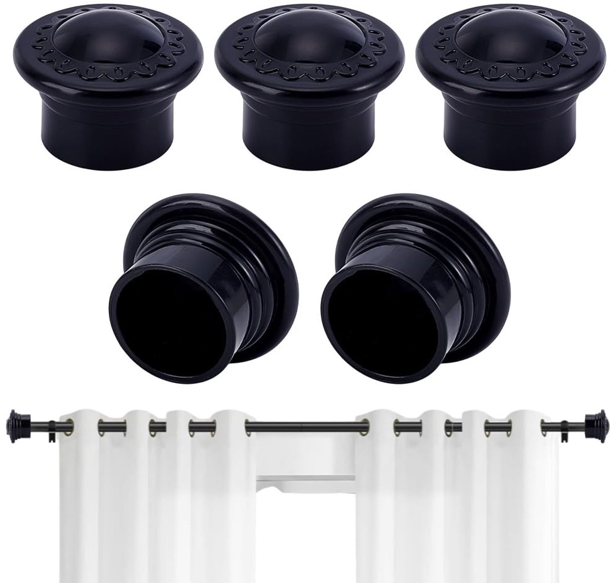 Dailygoods- Gordijnroede Eindstukken 28 mm - Zwarte Kunststof Kappen - Schroefloze Bevestiging - Voor Raamstaven - 6 Stuks - Comfortabele Grip - Gordijnaccessoires