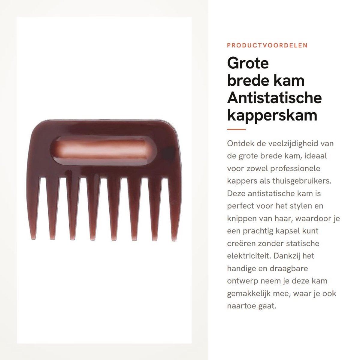 Dailygoods - Grote brede kam - Antistatische kapperskam - Draagbaar kapselgereedschap - Korte brede kam - Styling kam voor mannen - Geschikt voor kappers
