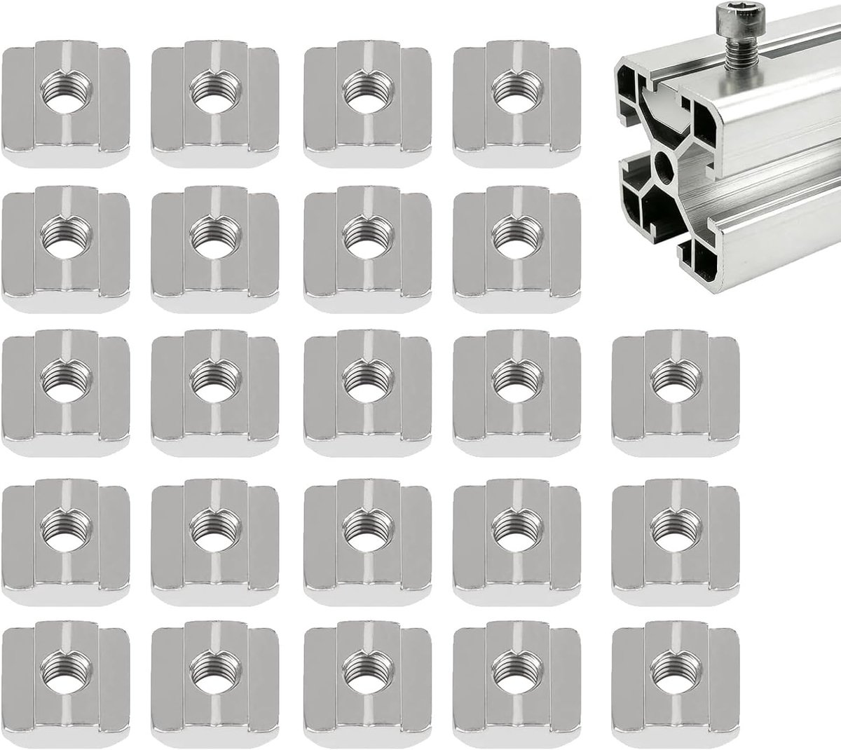 Boutenset 23-Delig – M8 Type B T-Sleuf Bouten – 30-Serie Aluminium Profiel Accessoires – 16×16×6mm Koolstofstaal Bevestigingsset voor CNC, 3D-Printer, Automatisering