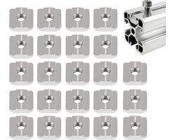 Boutenset 23-Delig – M8 Type B T-Sleuf Bouten – 30-Serie Aluminium Profiel Accessoires – 16×16×6mm Koolstofstaal Bevestigingsset voor CNC, 3D-Printer, Automatisering
