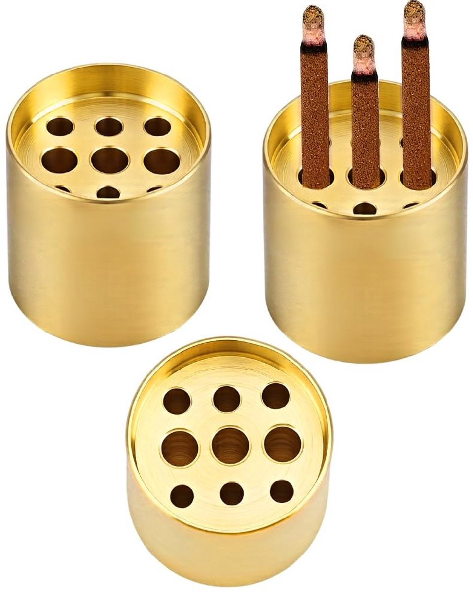 Dailygoods- Wierookhouder Licht Gouden Messing - Wierook Brander - Wierook Stokjes - Voor Binnen/Buiten - Meditatie/Yoga - Drie Maten Gaten - Wierookbrander