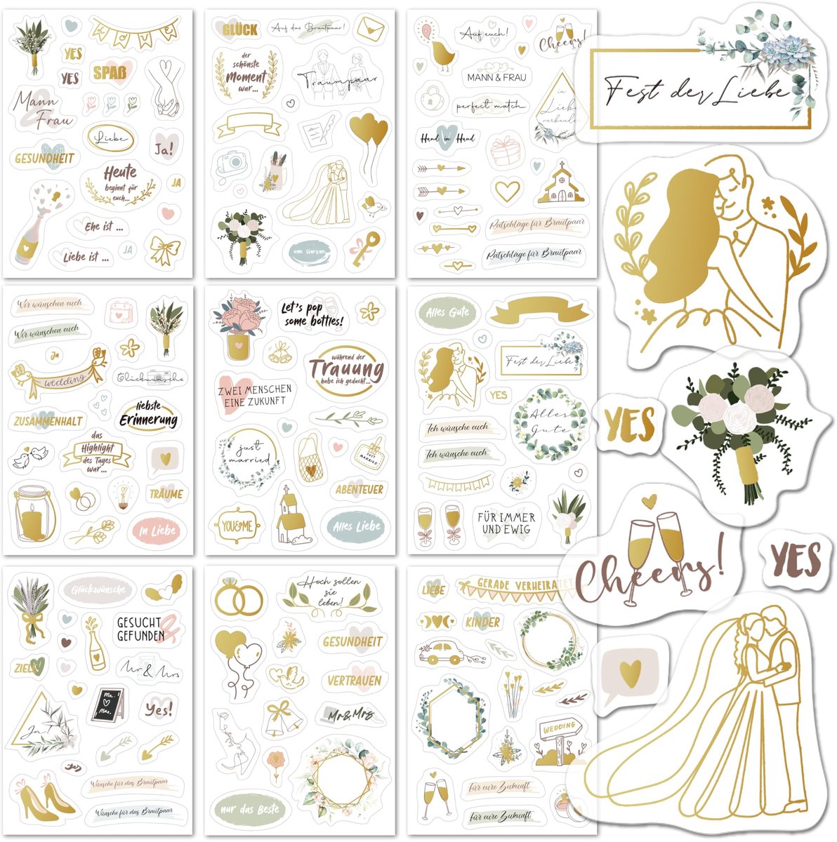 Dailygoods - BIROYAL Sticker bruiloft gastenboek (164 sickers) - stickers bruiloft voor gastenboek en fotoalbum - bruiloftssticker gastenboek sticker hart party 9 pagina's stickers
