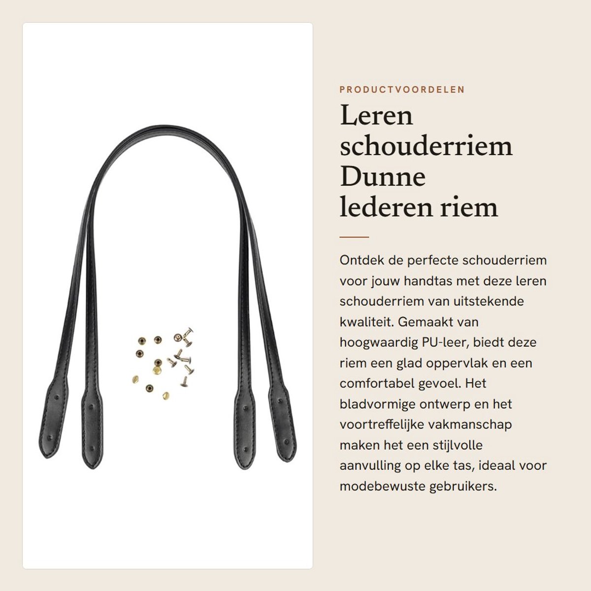 Dailygoods- Schouderriem 72 cm - Leren Tasriem - Lichtgewicht 22 g - Antislip - Handtasriem - Voor Doe-Het-Zelf Tassen