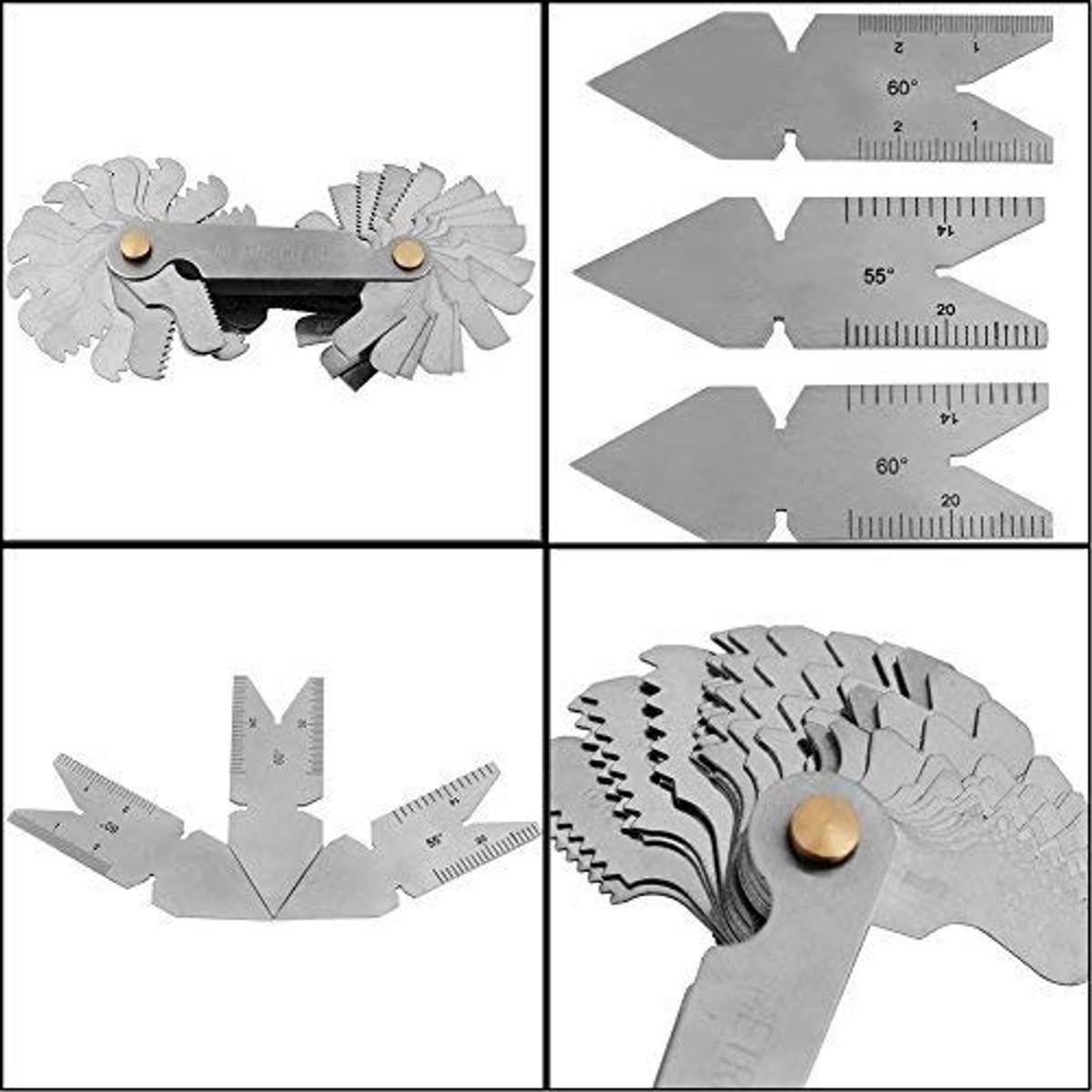 Dailygoods- Calibro Set van 3 - Meetinstrumenten voor Schroefdraad - Roestvrij Staal - 60°/55° Mal - Duurzaam - Compact en Lichtgewicht - Meetinstrument