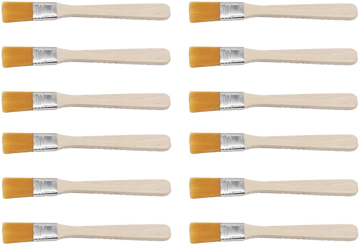 Kwastenset, 12 stuks, 13,2 cm lengte, 1,6 cm breed, houten handvat met nylon borstelharen, voor schilderen en handwerk