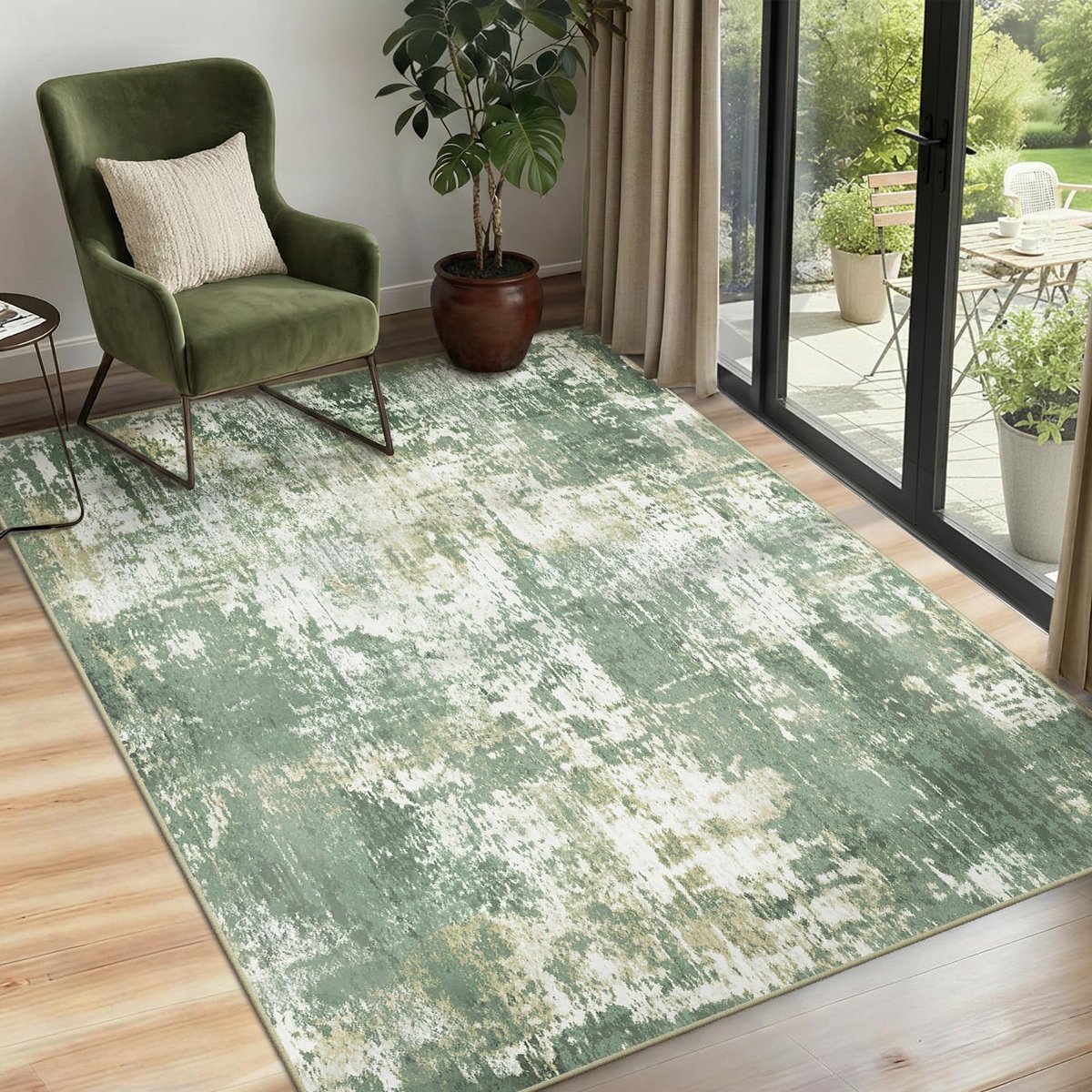 Machinewasbare Tapijten 90x150 cm Moderne Abstracte Vloerkleed Laagpolig Antislip Tapijt met Print Patroon voor Woonkamer Slaapkamer Huiskontoor Binnenhuis Geel/Groen