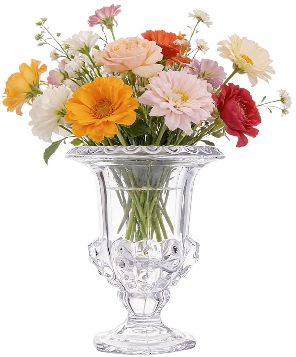 11,4 cm glazen urnenvazen, heldere zuilen, vaas, kunstplanten, bloemen, vaas, decoratieve grote tafeldecoratie, vazen met ribbels voor thuis, kantoor, bruiloft, evenement, feest, decoratie
