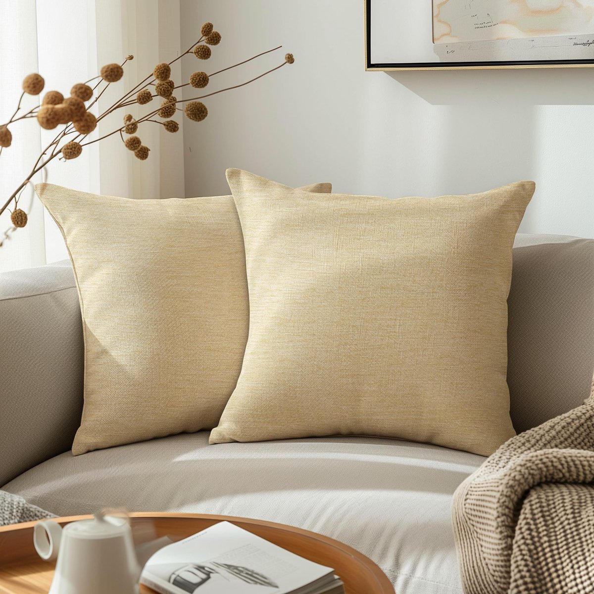 XO Fijne chenille kussenhoezen 2-delige set - crème - 50 x 50 cm getextureerde effen kleur, zacht en glad, vierkant, decoratief kussen met accent voor bank, sofa, stoel en bed