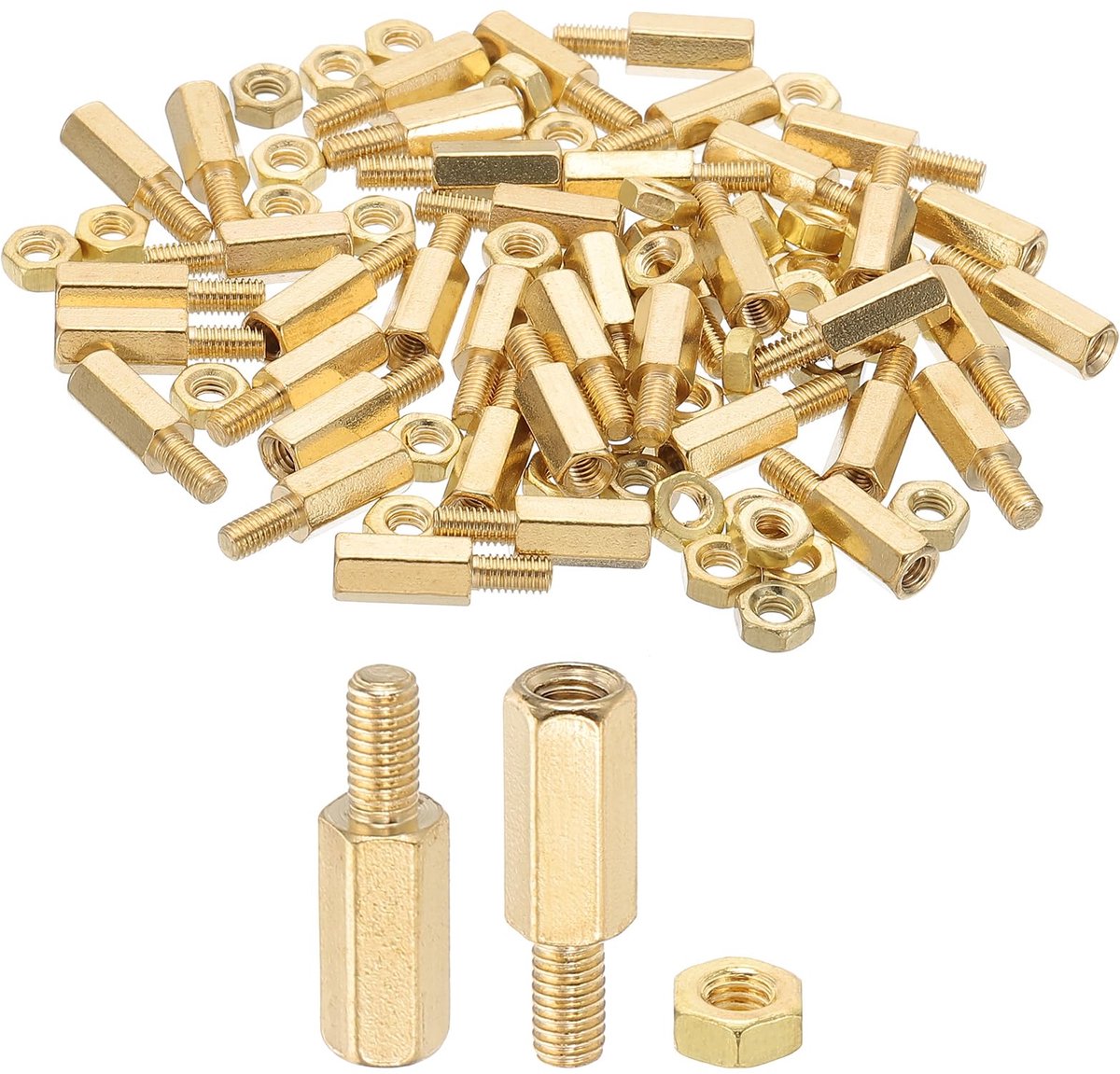 M3 x 10 mm + 6 mm afstandsschroeven, 100 stuk mannelijk naar vrouwelijk zeskantige messing printplaat afstandhouder assortimentset