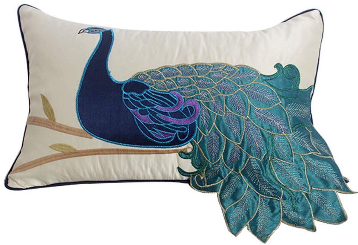 vctops Elegante geborduurde pauw decoratieve sierkussensloop zijdeachtige satijnen kussenhoes pauw 3 3 40 x 50 cm