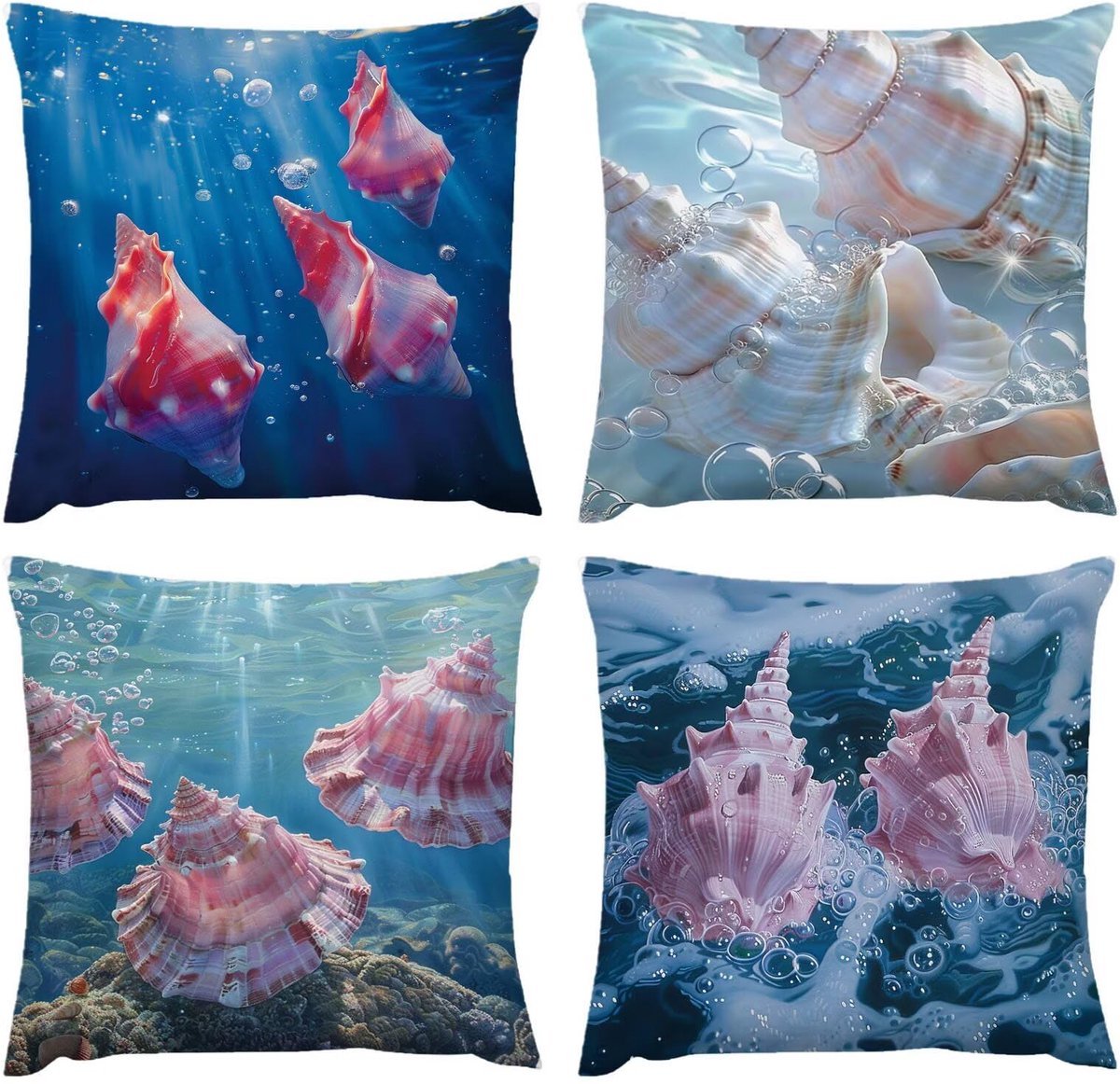 Buitenkussen, Waterafstotend Oppervlak Blauw Conch Kussen, Tuinkussen, Bankhoes Balkon Decor voor Woonkamer Slaapkamer Set van 4 70x70cm, Kussensloop 28x28 in G350