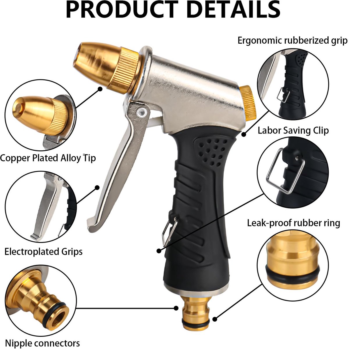 metalen hogedruk tuinhanddouche, 3 functies, sproeikop, instelbare waterstroom, tuinspuitpistolen, irrigatiepistool voor tuinirrigatie, autowassen, huisdierdouche