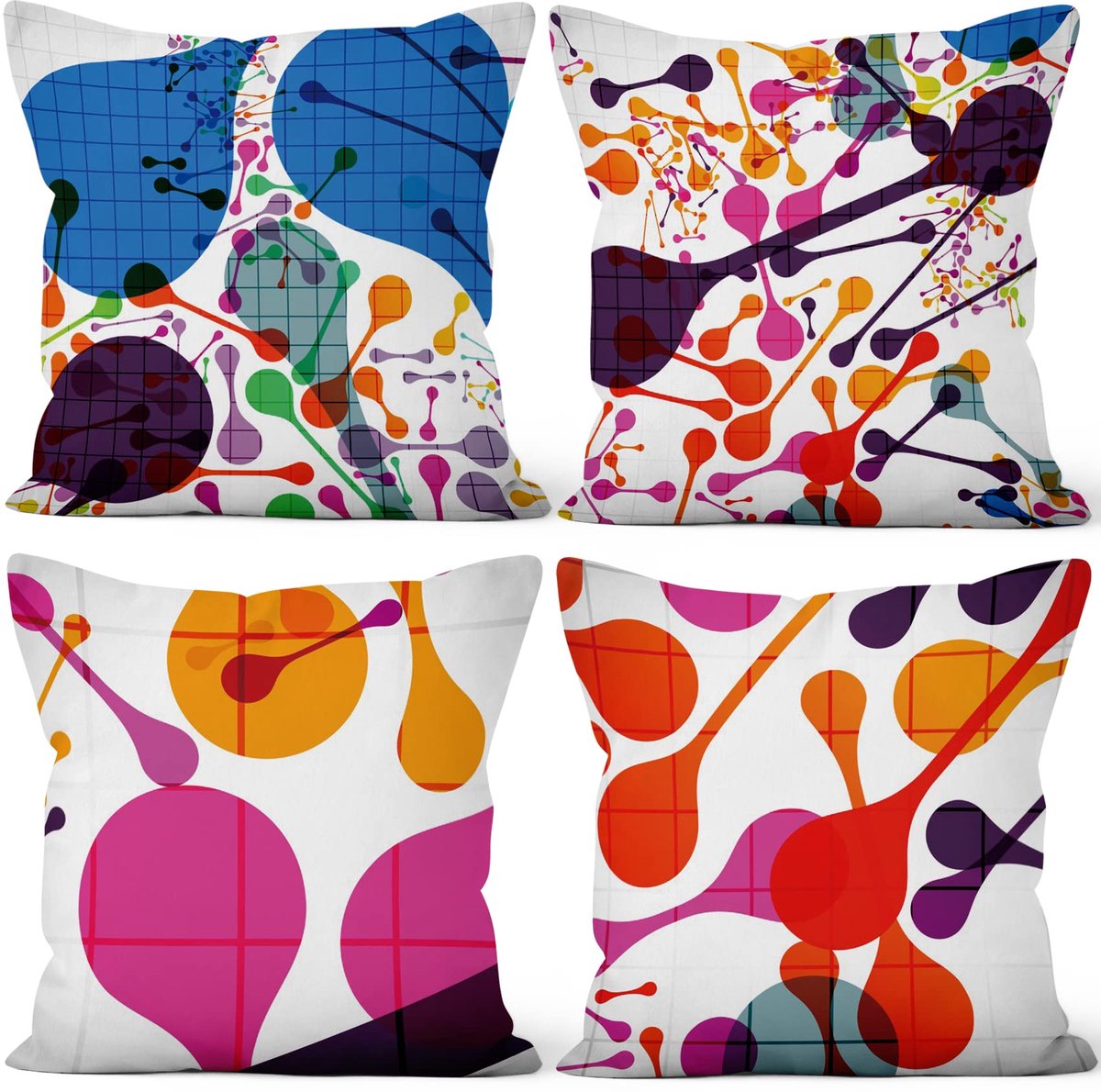 18 x 18 Inch Kussenslopen Kleurrijke Moderne Graffiti Geometrisch Patroon Zachte Korte Pluche Vierkante Sierkussenhoes Home Decor Voor Boerderij Bank Outdoor Patio Tuin Bank, 45x45cm Set van
