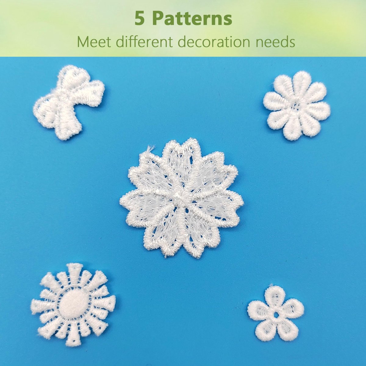 Bloemenapplicaties witte kanten bloemen borduurwerk bloemen en strikken patroon, kant borduurwerk om op te naaien voor kleding, jeans, bruidsjurk, DIY (wit 3)