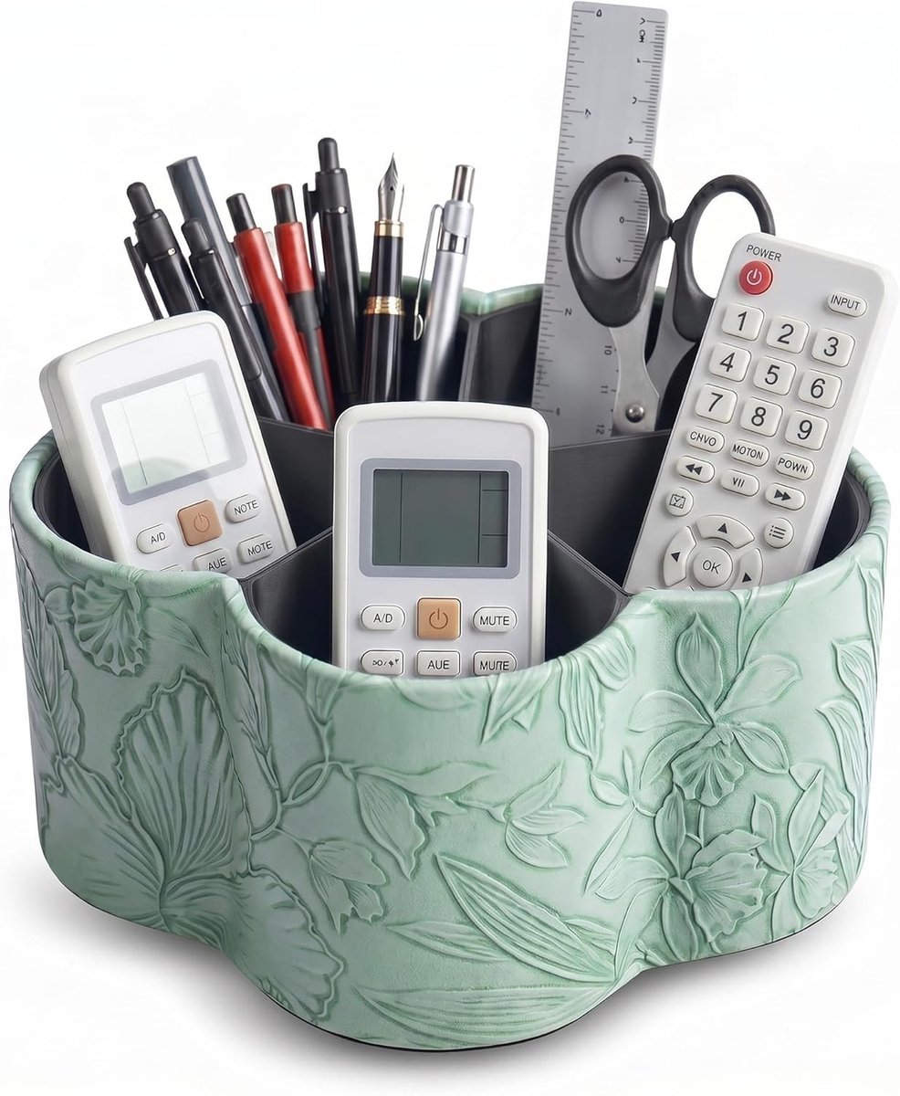Multifunctionele desktop organizer met 5 compartimenten, bloemvormig design, draaibaar en ideaal voor pennen en afstandsbedieningen