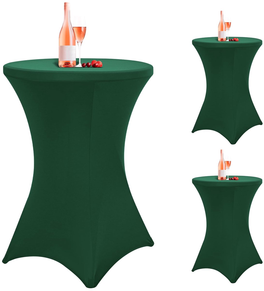 spandex, stretch, vierkante hoeken, 81,3 x 109,2 cm, jagergroen, getailleerde hoge tafel, cocktailtafelkleed voor bar, bruiloft, cocktailparty, banket (jachtgroen) 3 stuks