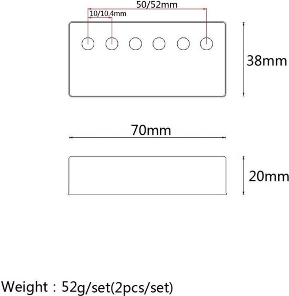 - Set van 2 Humbucker pick-up covers voor gitaar - messing, 50 mm/52