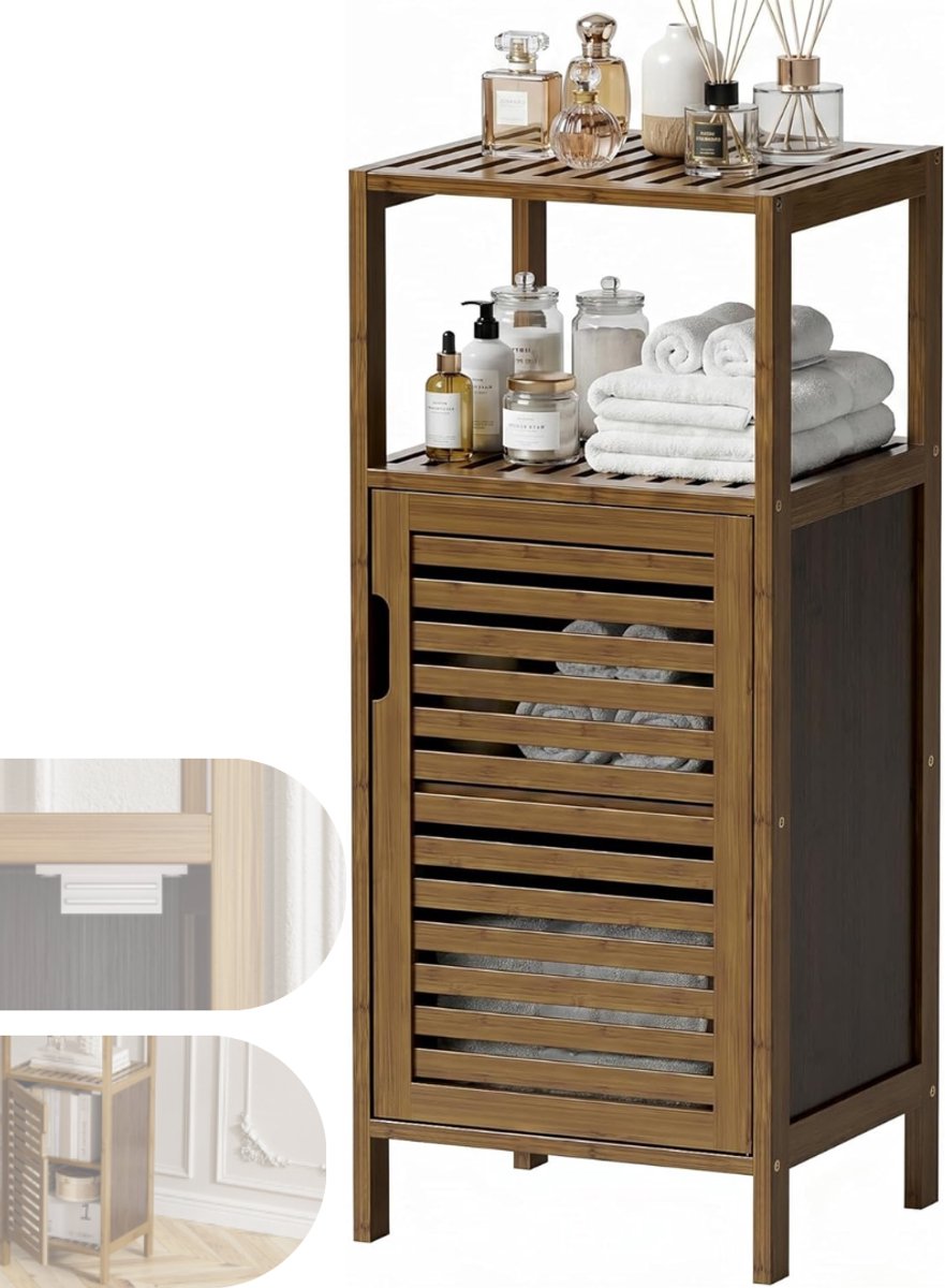 Badkamer Kastje – Badkamer Opbergkast – Staande Badkamerkast -Walnoot