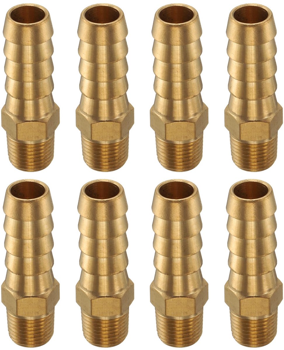 8 stuks messing slangaansluiting slangtule 1/8 inch NPT mannelijk naar 3/8 inch slang ID voor thuisbrouwerij buisverbinding directe schroefdraad torenconnector duurzame constructie