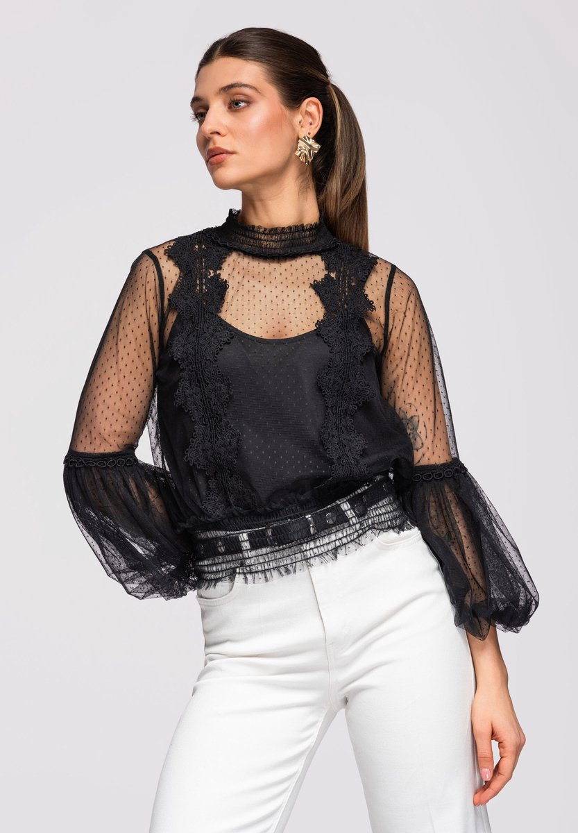 OMBRE Blouse - Polyamide - Lange Mouw Zwart M
