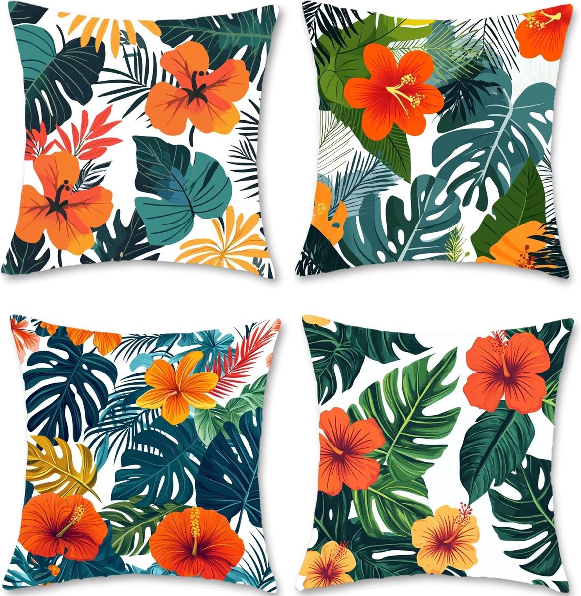 40 x 40 cm, oranje, kussen, bankkussen, waterdicht, linnen, bloem, set van 4 sierkussens met verborgen ritssluiting, voor bank, woonkamer, thuis, decoratie, S1-369