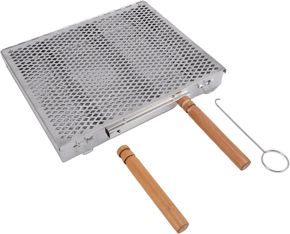 Grillmand Roestvrijstaal BBQ Mand Buiten Koken Verwijderbare Verdelers 30x25 cm Zilver