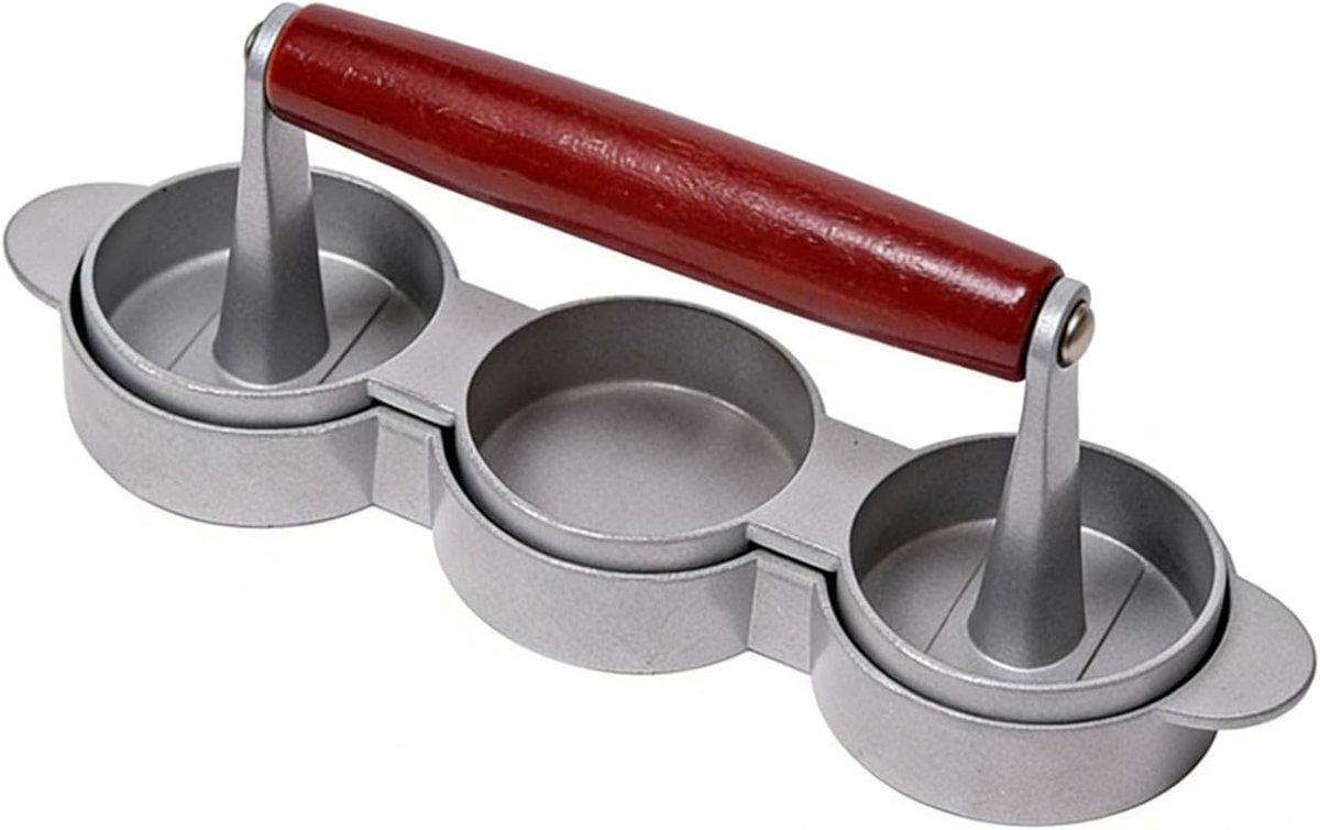 Mini Burgerpers - Patty Maker - Hamburgers Maken - Maakt 3 Tegelijk - 215 cm - Zilver