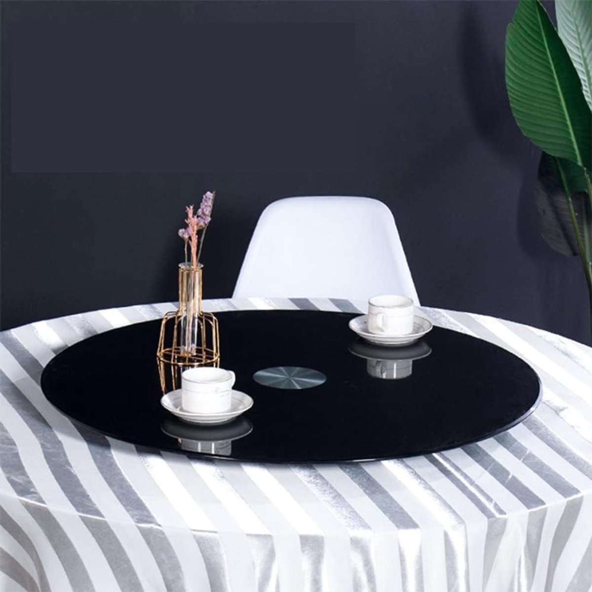 Glazen Draaitafel - Ronde Tafel - Eten Delen - Soepele Rotatie - 80 cm Diameter - Zwart