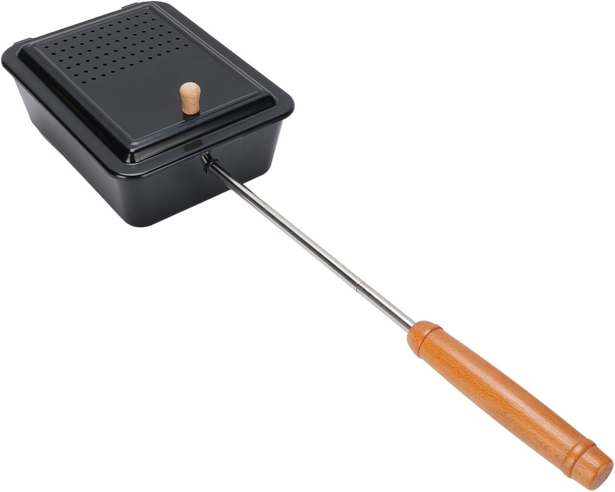 Popcornmaker - Popcornpan Grilllade - Snacks Maken - Comfortabele Houten Handgreep - Compact Ontwerp - Zwart