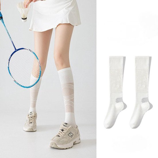 Sportkousen met compressie -Kniekousen - Dames compressiekniekousen - Yogasokken - Badmintonsokken - Ademende sokken met gaas - Ademende, dunne sportkousen van mesh voor tennis, hardlopen, fietsen en de sportschool - 2 paar - wit — afbeelding 3