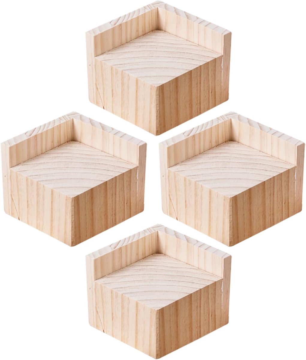 Houten Bedverhogers - Meubelpoten - Meer Opbergruimte - Stevig Massief Hout - 4 Stuks - Houtkleur