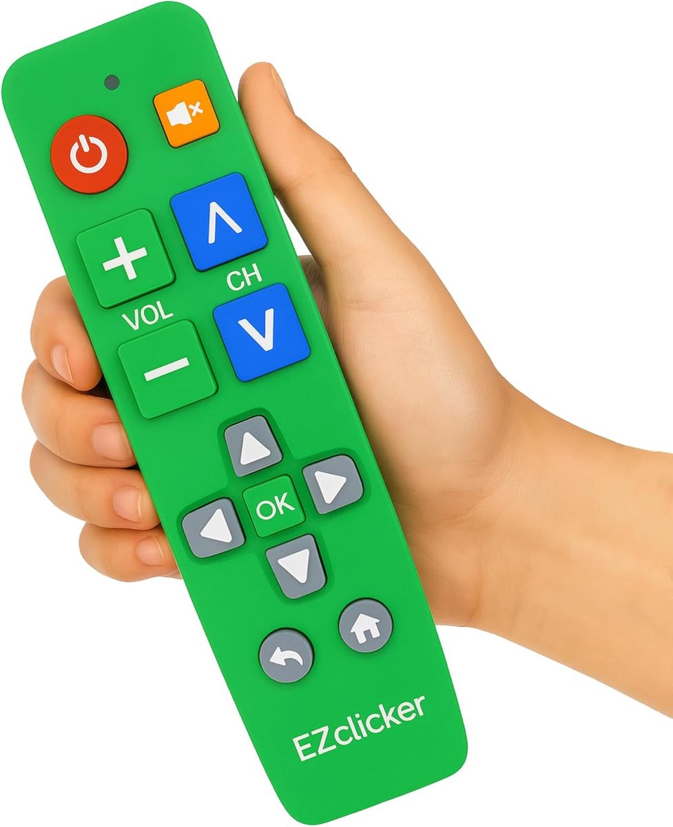 TV Afstandsbediening - Grote knop - Televisie Bediening - Speciaal voor senioren - 17.78 cm - Groen