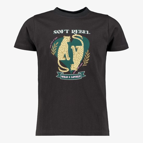 TwoDay meisjes T-shirt met panter antraciet - Grijs - Maat 134/140