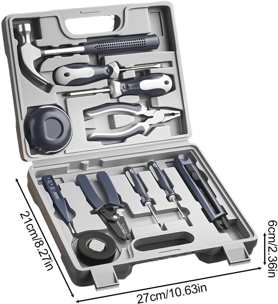 Gereedschapsset Thuis - Klein Multifunctioneel - Klus Klussen - Draagbare Koffer - 11 Stuks - Grijs — cadeau in Gereedschap - foto 7