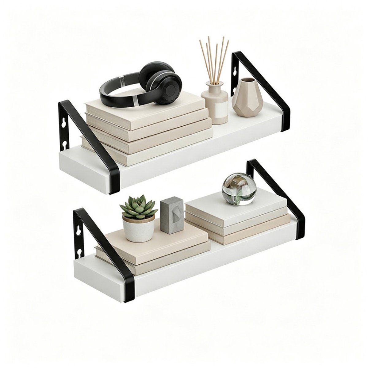 EGGREE Wandplank - zwevende plank - set van 2 - plank, 2 bevestigingsopties - 40 cm - voor woonkamer, keuken, werkkamer, badkamer - wit