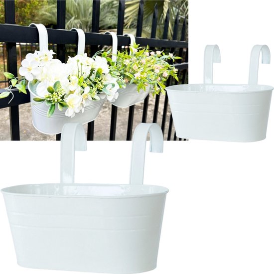 2 stuks - Hangende bloempot voor reling - met gaten, past perfect op de reling - Plantenpot voor vetplanten - Bloembak voor balkon - 22,5*8,5*12 cm - Voor het planten van kruiden en groen op terrassen en patio's - Wit