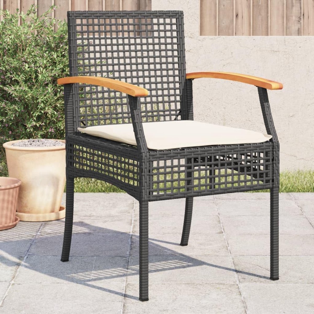 Tuinstoelen met kussens - Buitenstoelen - Buiten ontspannen - Onderhoudsvriendelijk polyrotan - 4 stuks - Zwart