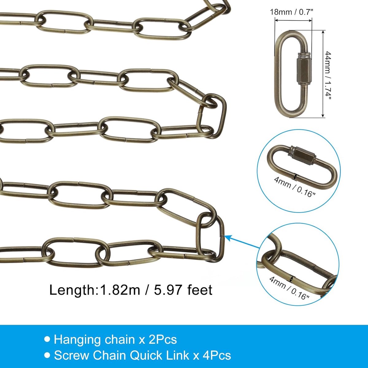Ketting voor verlichting - Hangketting metaal - Decoratie ophangen - Verstelbare lengte - 182 meter - Brons