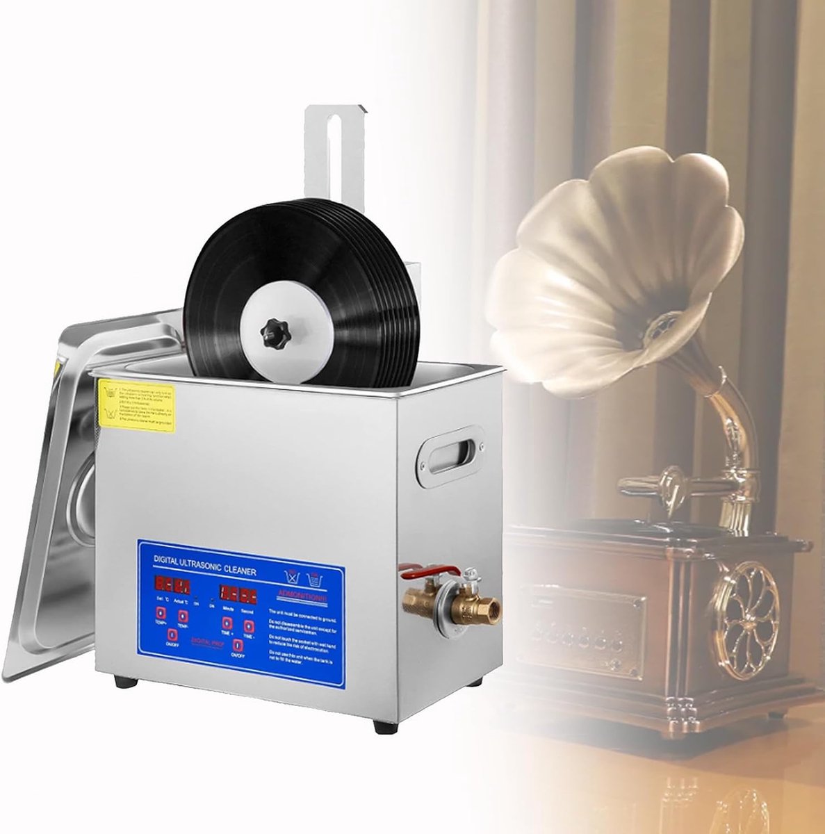 Ultrasone Reiniger - Plaatwasser - Vinyl Reinigen - Automatische Rotatie - 6L Capaciteit - Zilver
