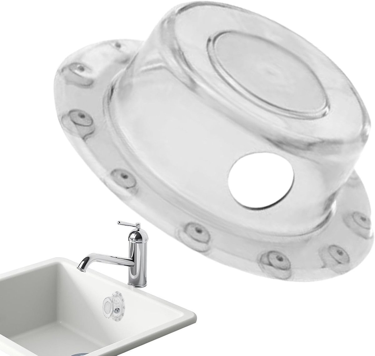 Badkuip Overloop - Afvoer Cover - Dieper Baden - Krachtige Zuignap - Diameter 15.5cm - Transparant
