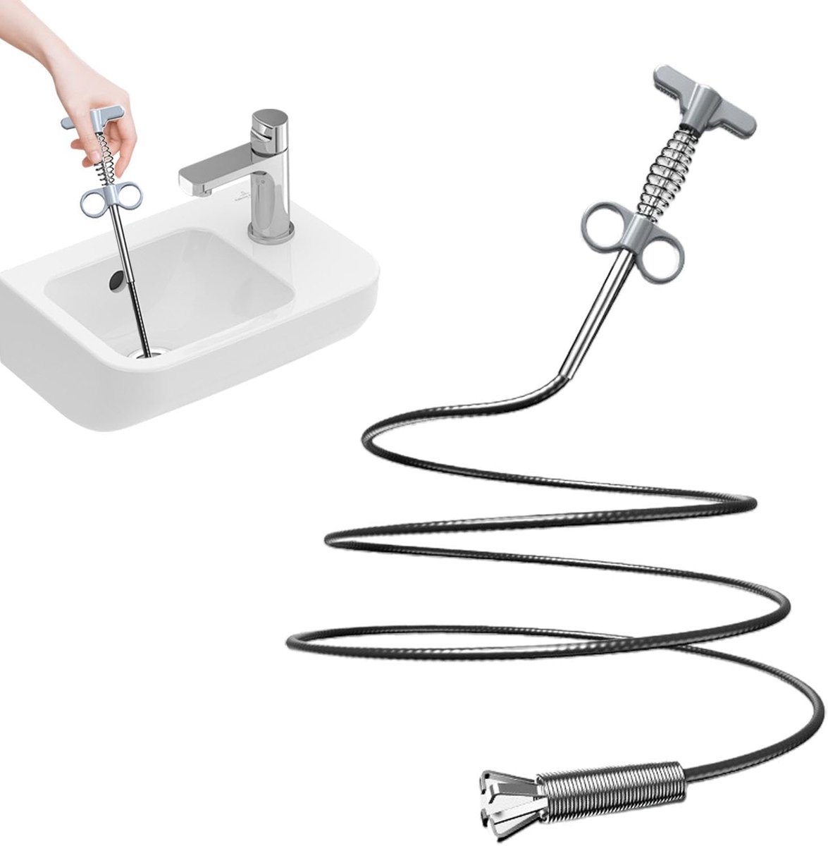 Afvoer slang - Verstopping remover - Ontstoppen leidingen - Vier klauwen ontwerp - 160 cm - Wit
