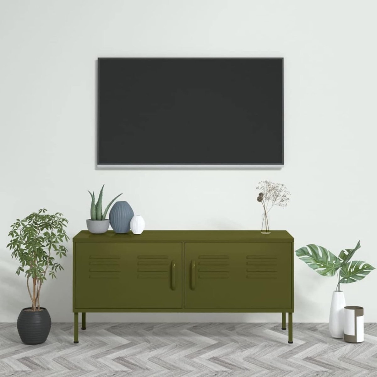 TV Kast - TV Meubel - Woonkamer Inrichten - Verstelbare Poten - 105x35x50 cm - Olijfgroen