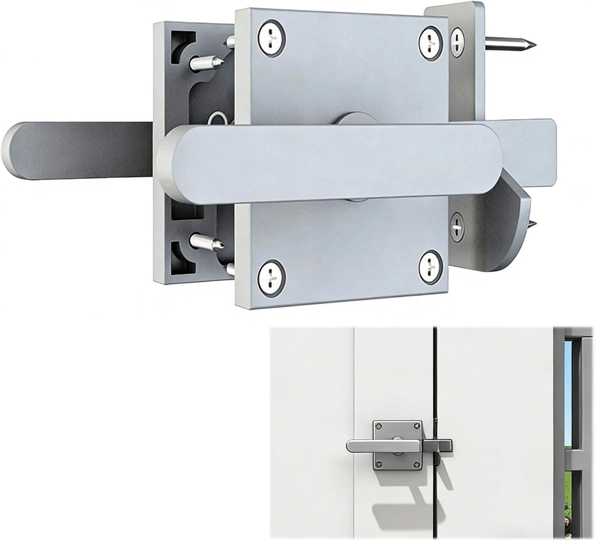 Deurgrendel Dubbelzijdig - Schuurtdeurslot Hekslot - Tuinpoort Beveiligen - Zelfborgend Mechanisme - 18 cm Lengte - Zilver