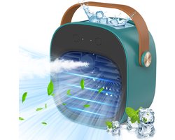 Draagbare airconditioner – Oplaadbare mini-airco (5200 mAh) met 3 snelheidsstanden, 5-10 uur gebruiksduur, stille bureauventilator, persoonlijke luchtkoeler voor thuis, slaapkamer, reizen, kantoor en buitengebruik.(Groente)