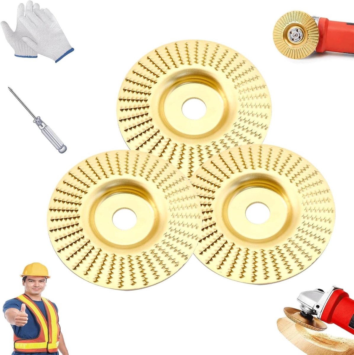 Polijstschijven Set - Houtsnijschijven - Houtbewerking Projecten - Hoge Slijtvastheid - 5 Delig 100mm - Goud