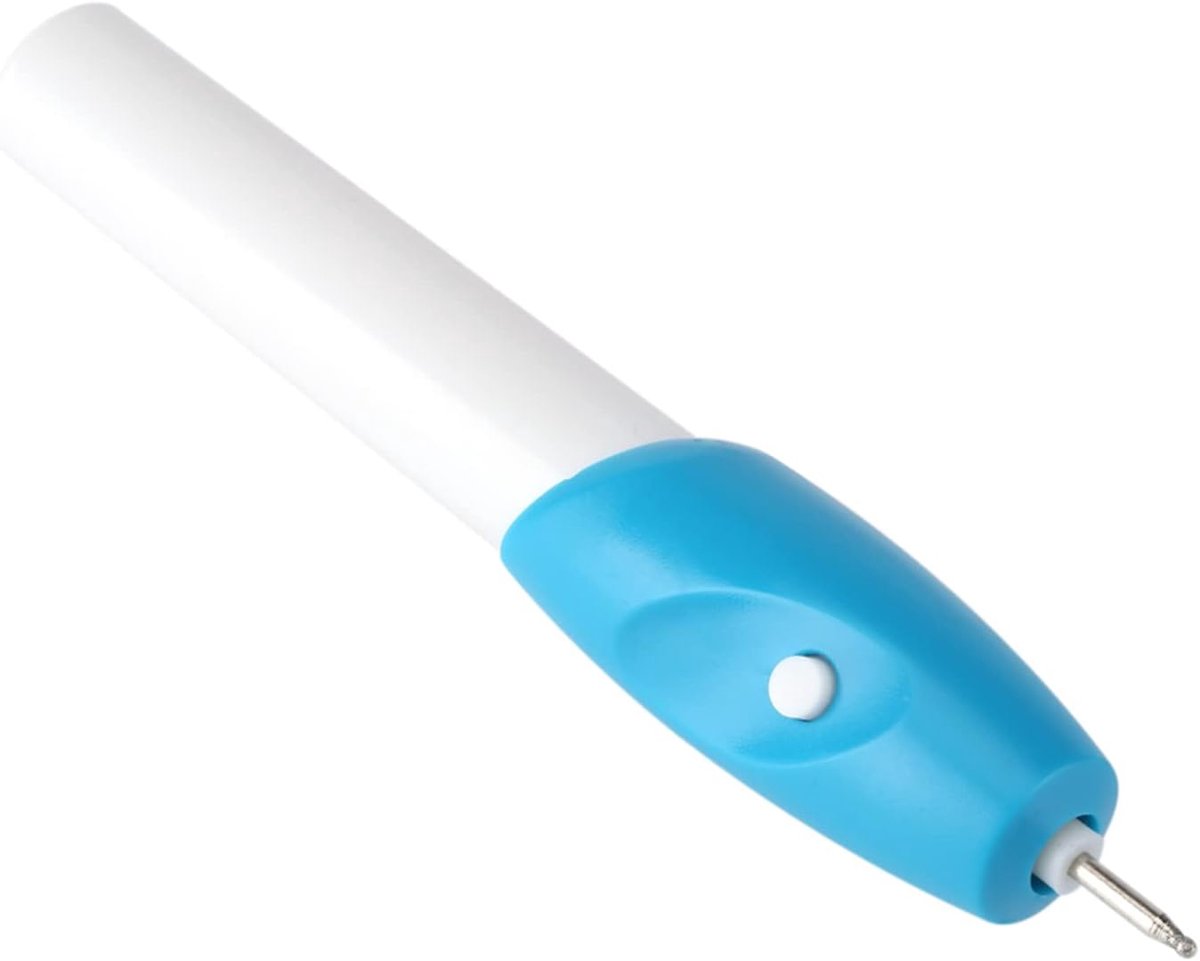 Elektrisch Graveergereedschap - Mini Pen - Objecten Personaliseren - Draadloos Werken - 17.5 cm - Blauw Wit